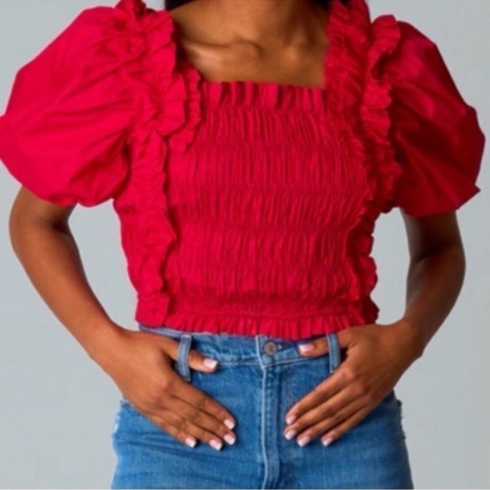Red Ruffled Women's Top - Picture 2 of 3
